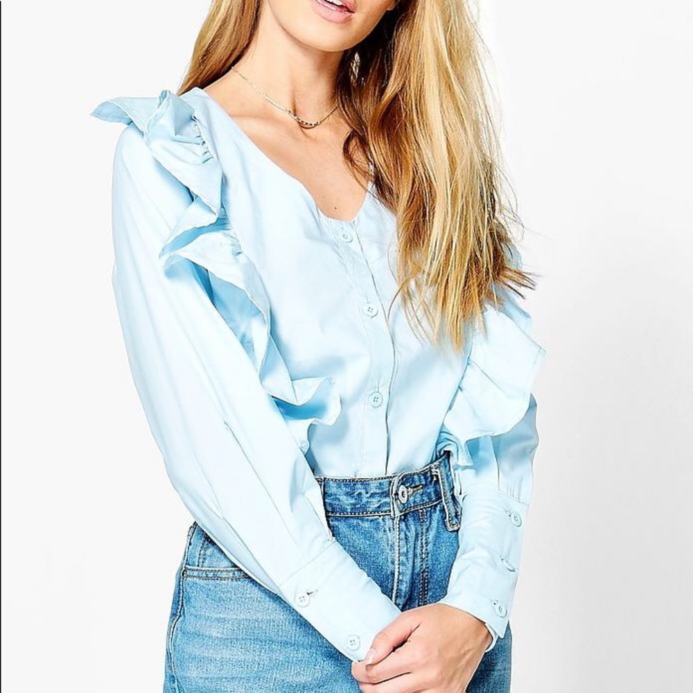 Saskia Ruffle V Neck Cotton Shirt